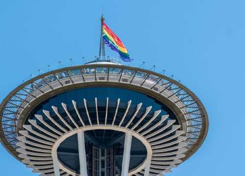 Space Needle with Rainbow Flag on top