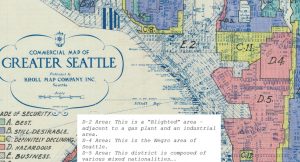 Portion of the 1936 redlining map of Seattle