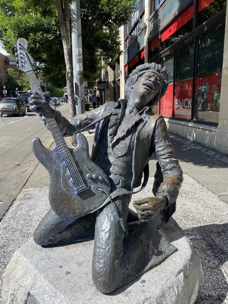 The Electric Lady Studio Guitar, commonly known as the Jimi Hendrix statue, at Broadway and Pine on Capitol Hill