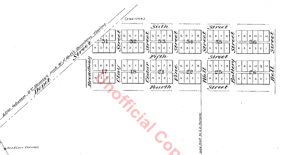 Copy of 1858 Plat by AA Denny and W N Bell Showing the Original Broadway