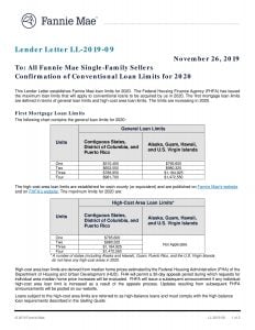 Fannie Mae Loan Limits - 2020-1