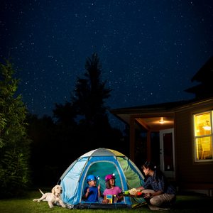 camping in fenced yard