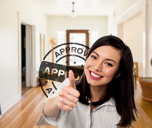 Pre-approval for home woman with thumbs up