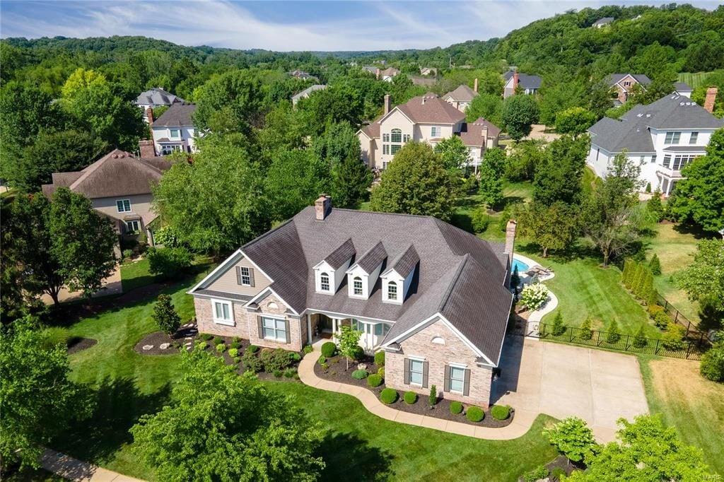 Aerial home in Chesterfield, MO suburb of St. Louis