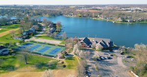 Lake St. Louis community association clubhouse aerial and tennis courts