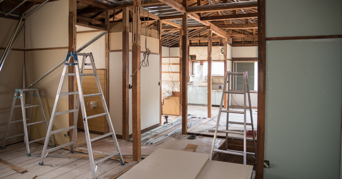 Kirkland Eastside fixer-upper mid-renovation with open framing.