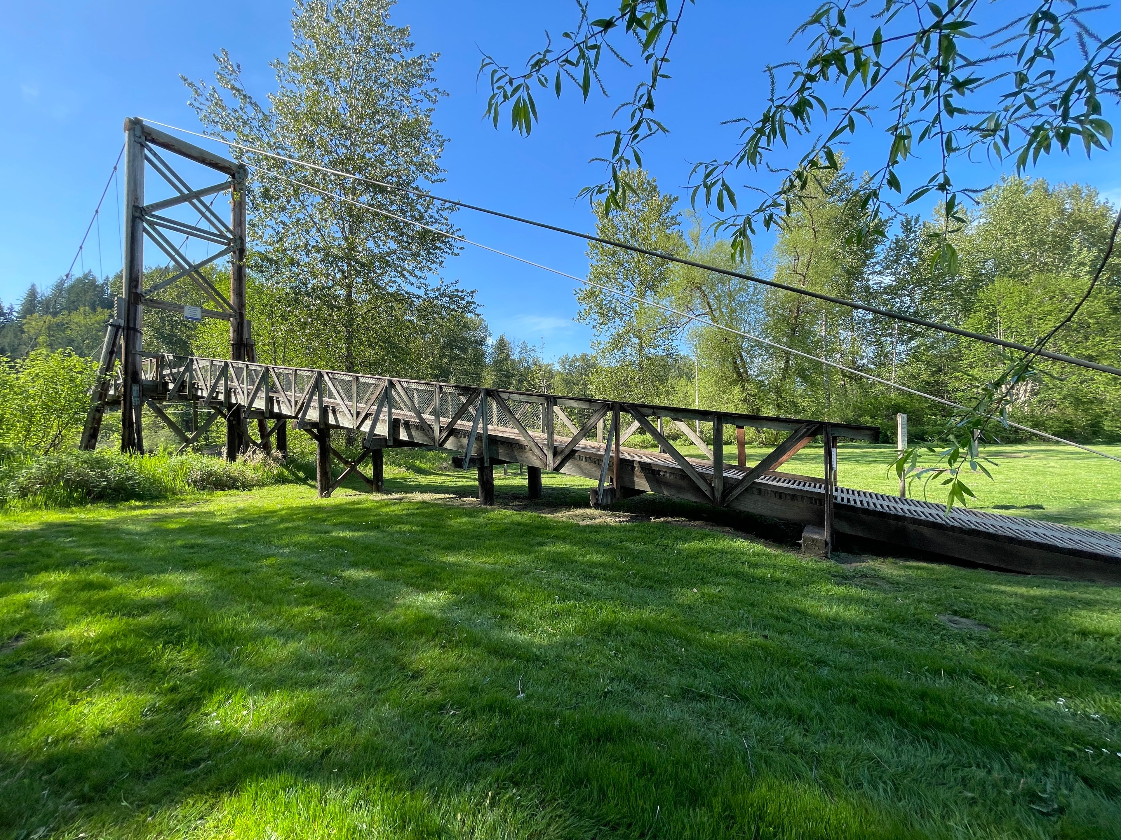 Suspension footbridge over the Snoqualmie River at Tolt-MacDonald Park in Carnation, WA