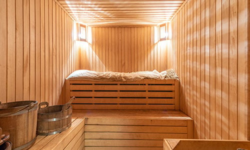 wood paneled sauna