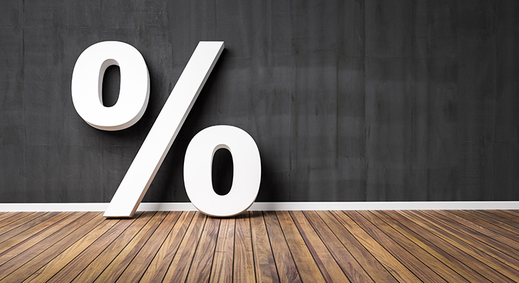 Large Percentage Sign On Hardwood Floor
