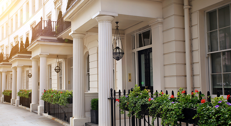Luxury residential properties along Grosvenor Crescent in London's Belgravia district, one of the UK's most expensive residential streets