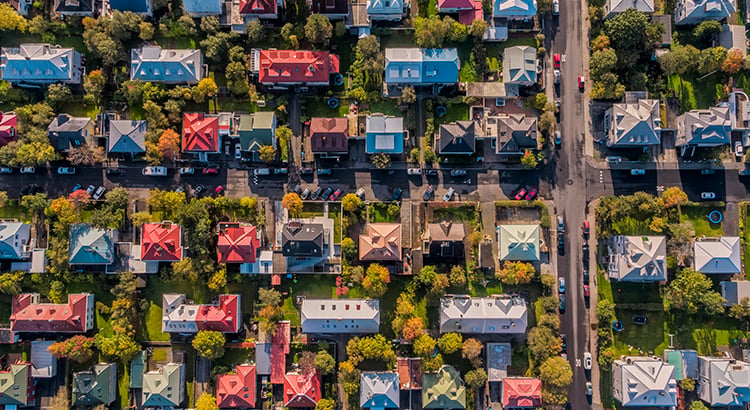 Aerial - Colorful Roof tops, Reykjavik, Iceland