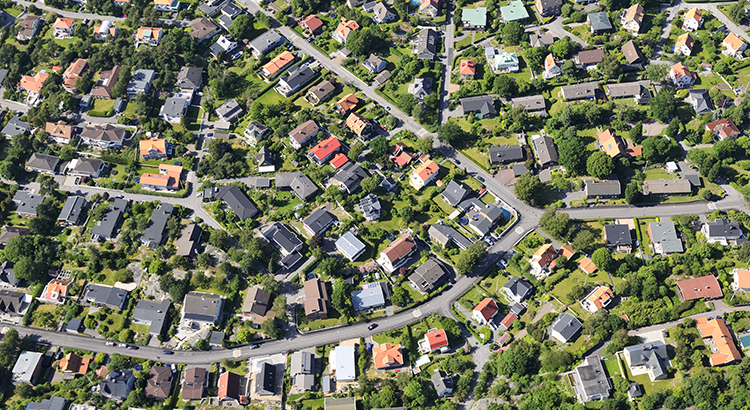 Aerial view of suburb