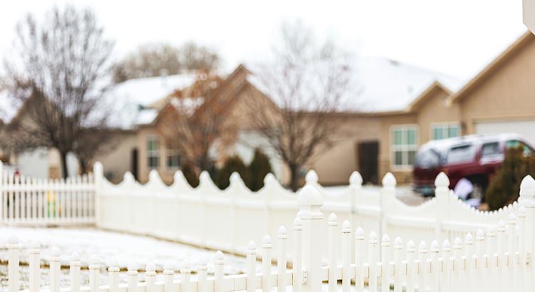 Snow Frosted Homes in City Suburban Neighborhood during winter
