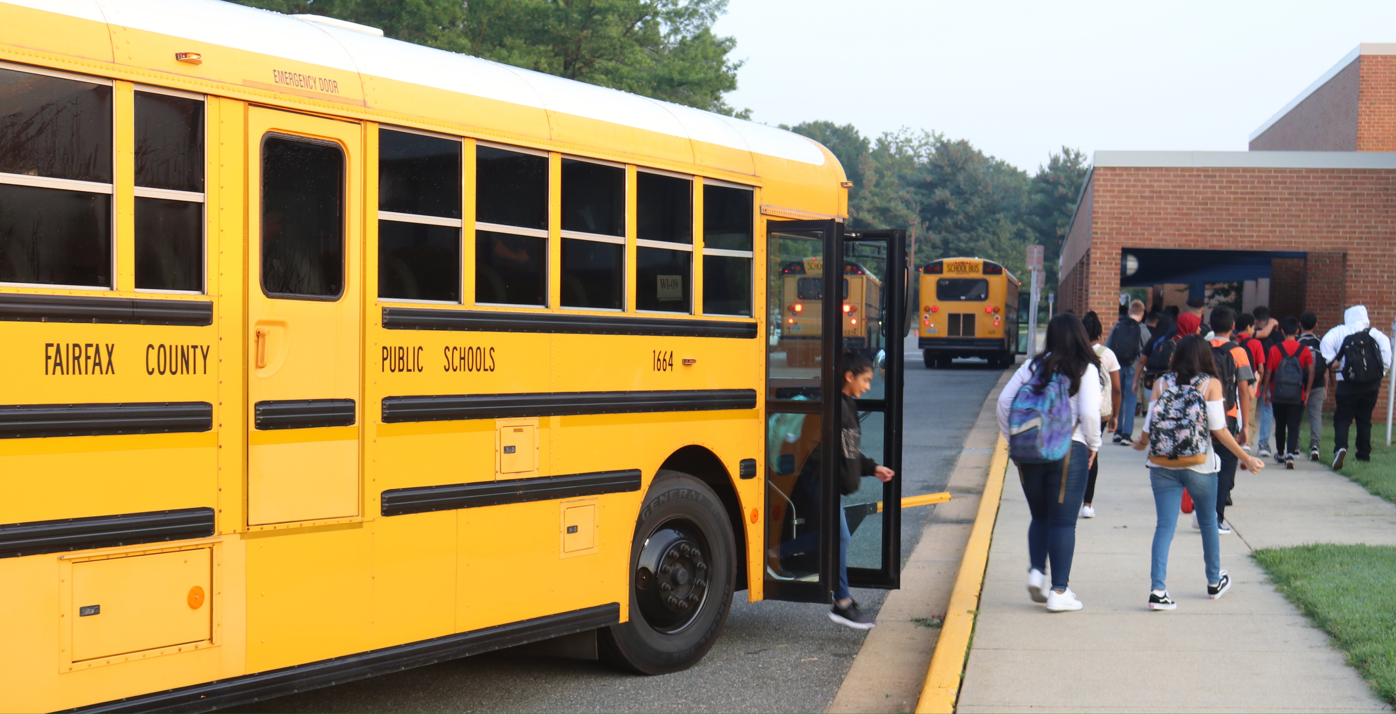 FCPS Students Getting off a Fairfax County Public Schools Bus