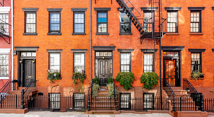 Brownstone townhouses facade