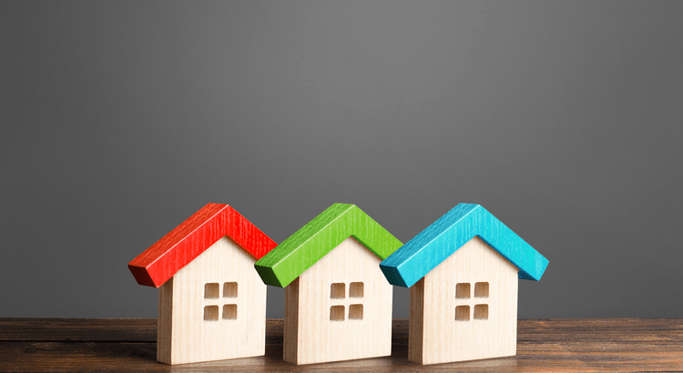 Houses made from wooden blocks.