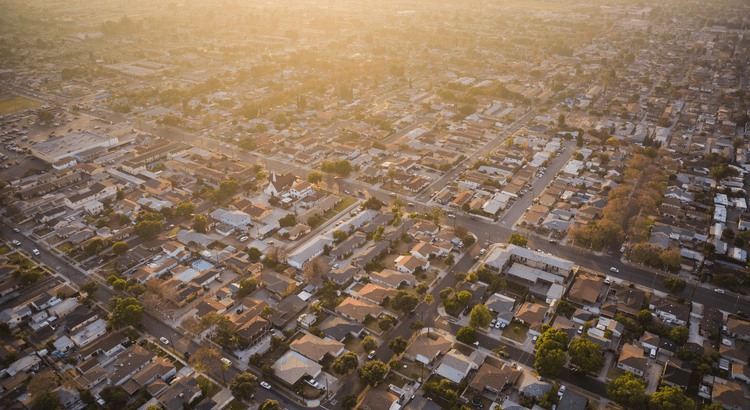 Aerial view of a city.