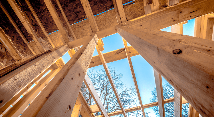 View of new construction wood framing