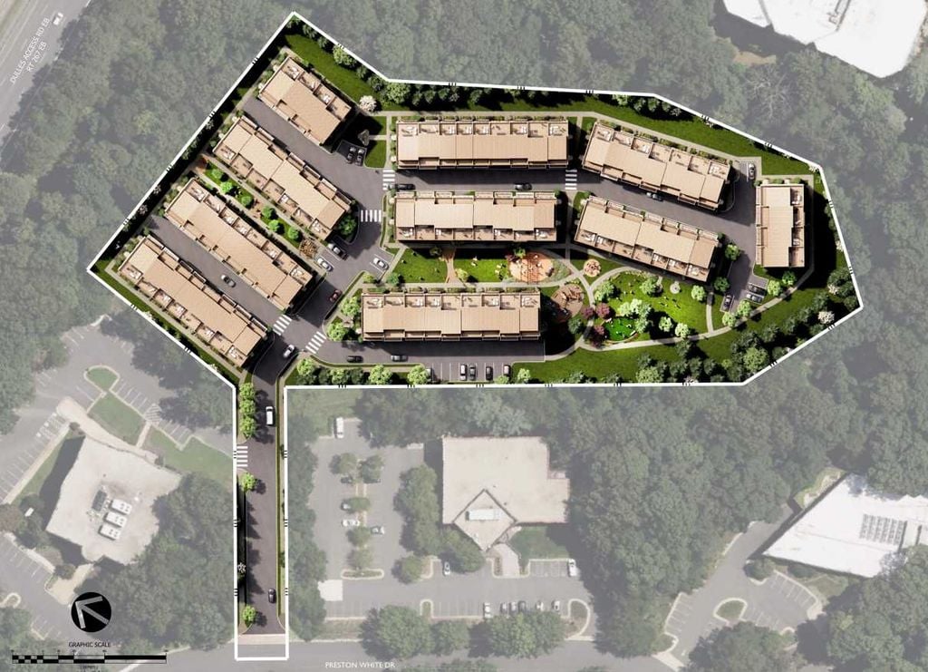 Aerial overview of proposed townhome neighborhood at Preston White Drive in Reston, VA