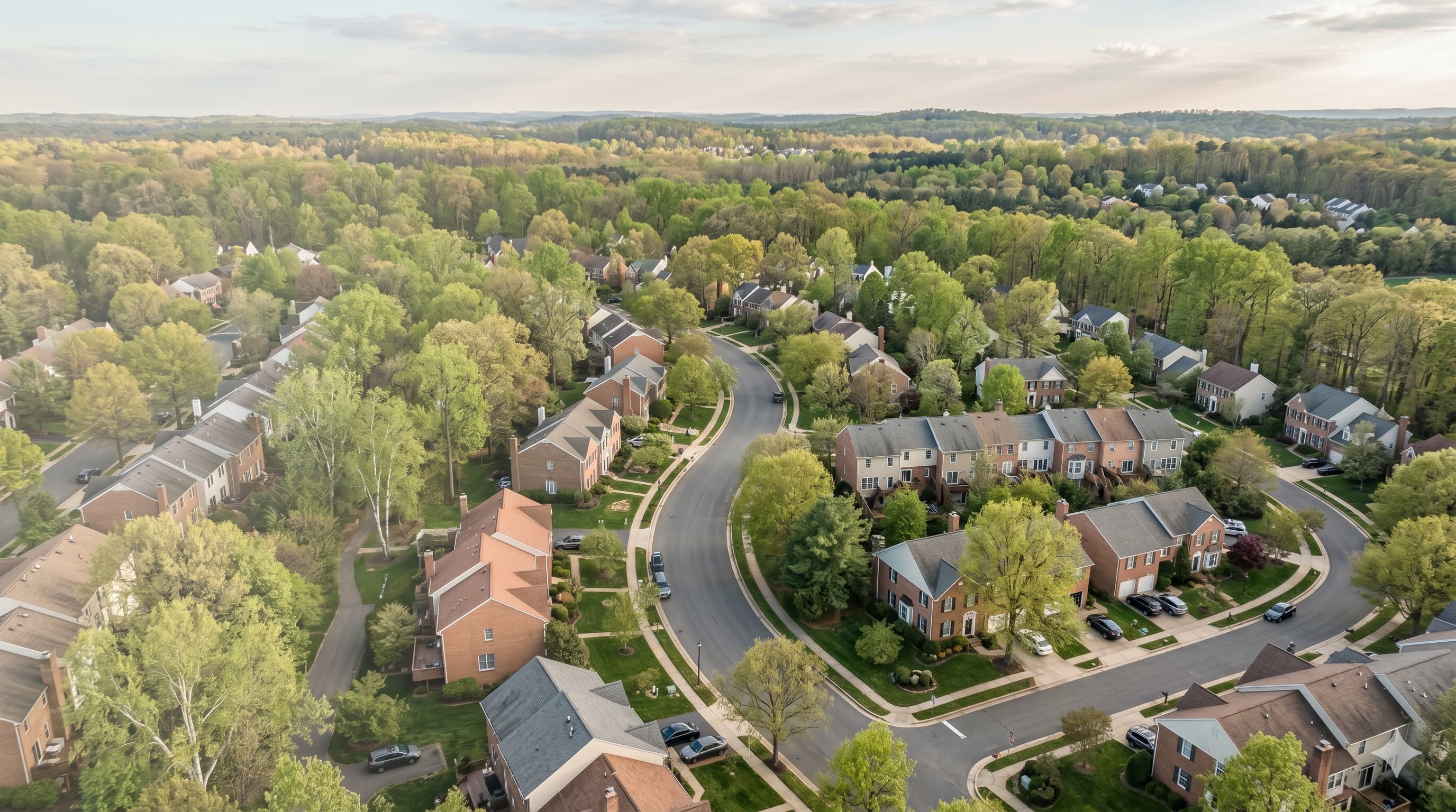 Aerial of a Reston Neighborhood with Trees