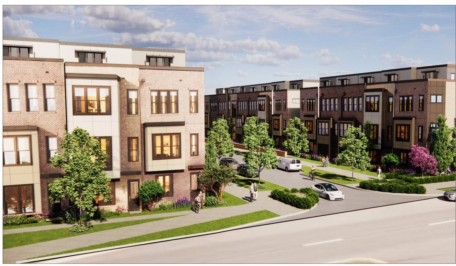 Illustrative rendering of the proposed Maker’s Point community entrance on Sunrise Valley Drive in Reston, Virginia