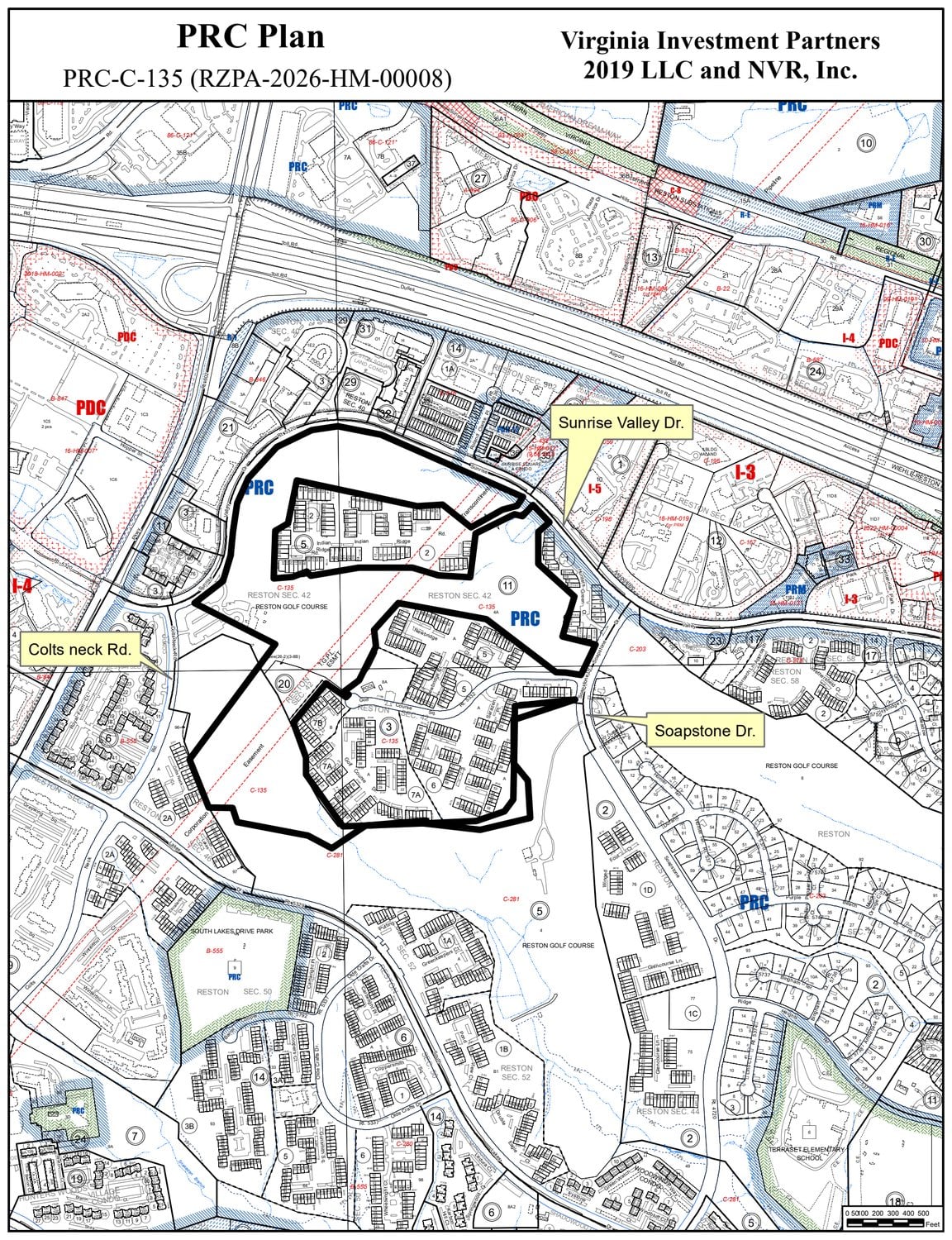 Fairfax County PRC-C-135 application map for Reston National Golf Course, one of two companion filings made in 2026