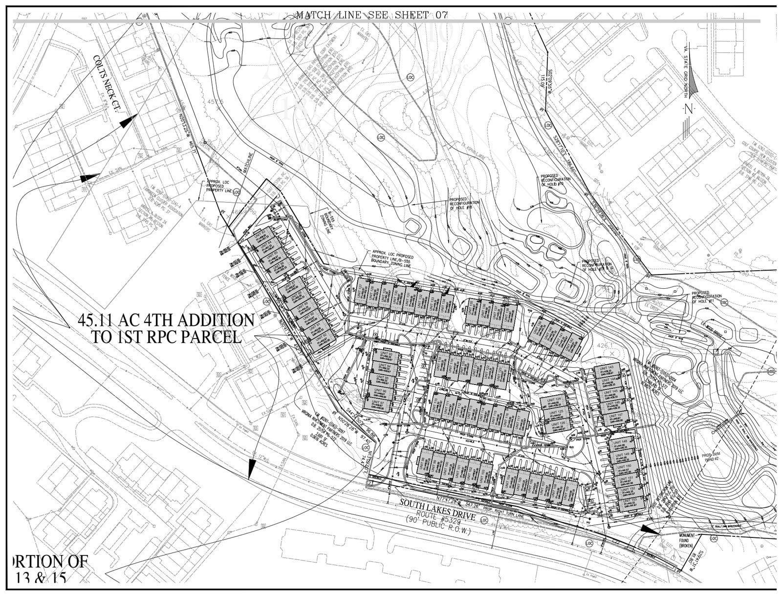 PRC plan sheet showing the south land bay of stacked townhomes proposed along South Lakes Drive at Reston National Golf Course