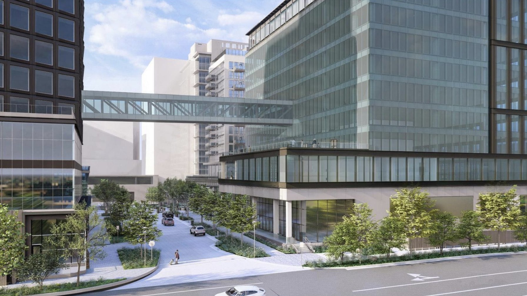 Rendering of the enclosed pedestrian bridge approved to connect the seventh floors of 1800 and 1870 Reston Row Plaza at Reston Station