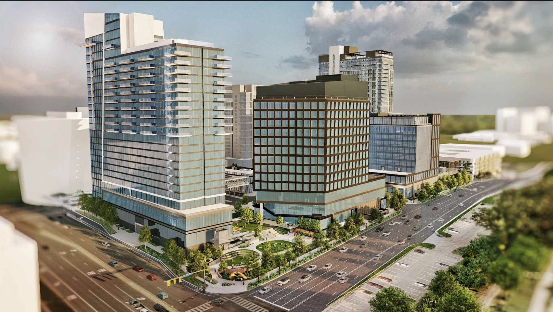 Aerial rendering of The Row at Reston Station, the Comstock development where Booz Allen Hamilton is building its global headquarters