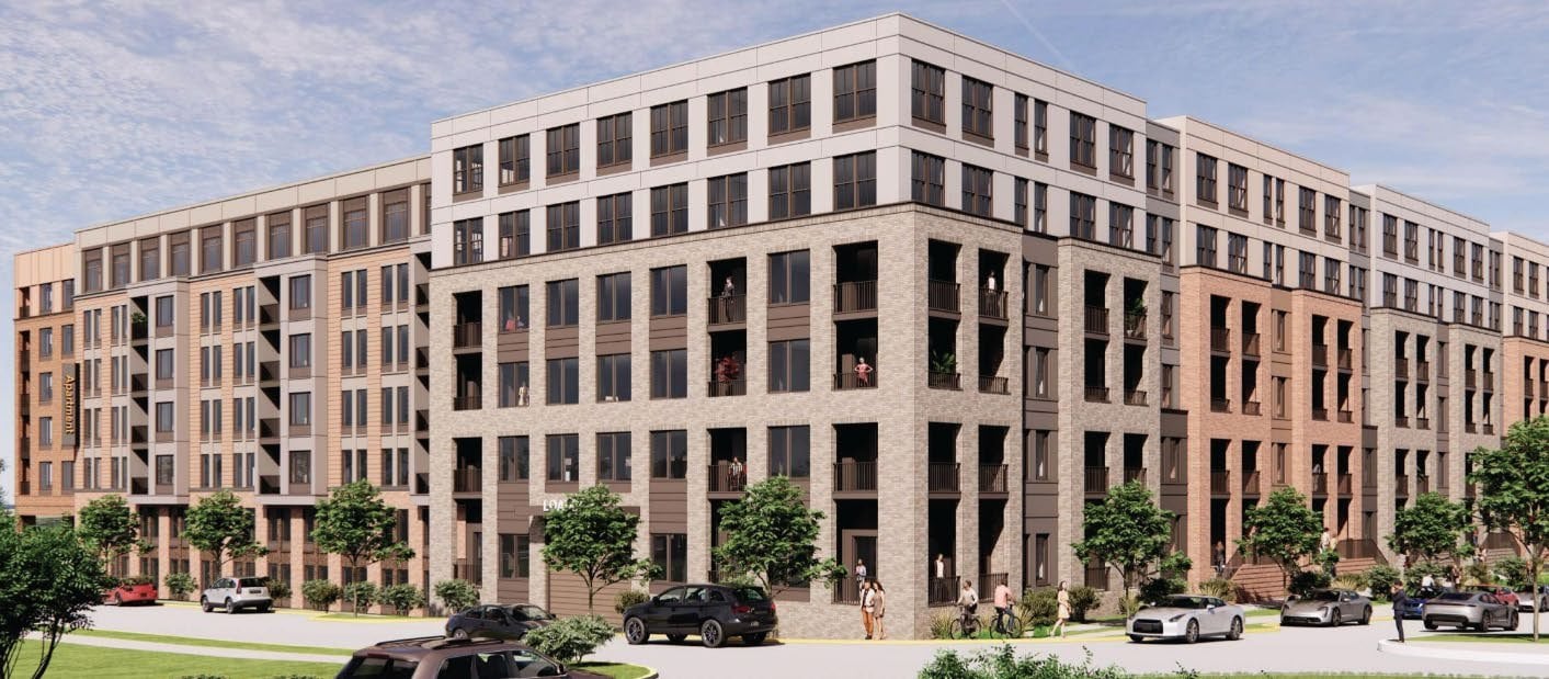 Rendering of the approved seven-story apartment building at 250 Exchange Place in Herndon, Virginia