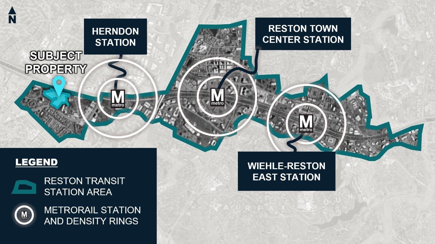 County map showing the Woodland Park site inside the Reston Transit Station Area west of the Herndon Metro station