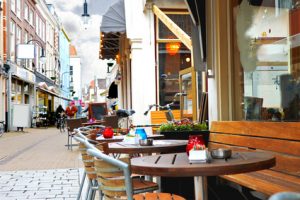 Evening street cafe in Gorinchem. Netherlands