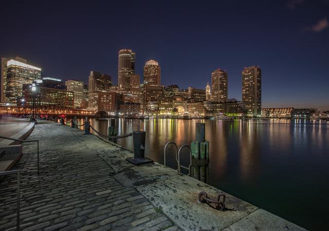 Harbor Towers Boston Waterfront Condos at Night