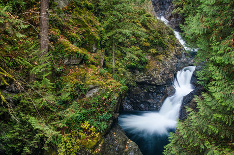 Middle tiers of Twin Falls on the South Fork Snoqualmie River, Olallie State Park, Cascade Mountains, Washington.