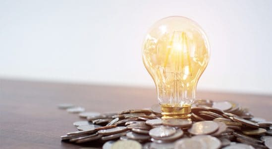 Light bulb and coins