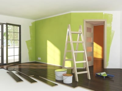 Room being painted in green