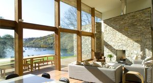 Living room with glass wall