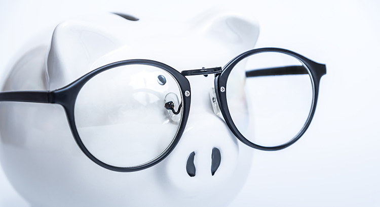 Piggy bank with glasses.