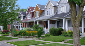 Row of homes with front yards