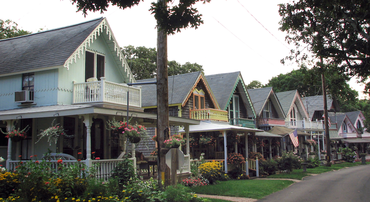 Row of homes with colorful trim