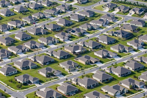 Survey Aerial view of houses in typical DFW community