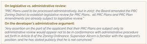 On legislative vs. administrative review - On the developer's administrative argument