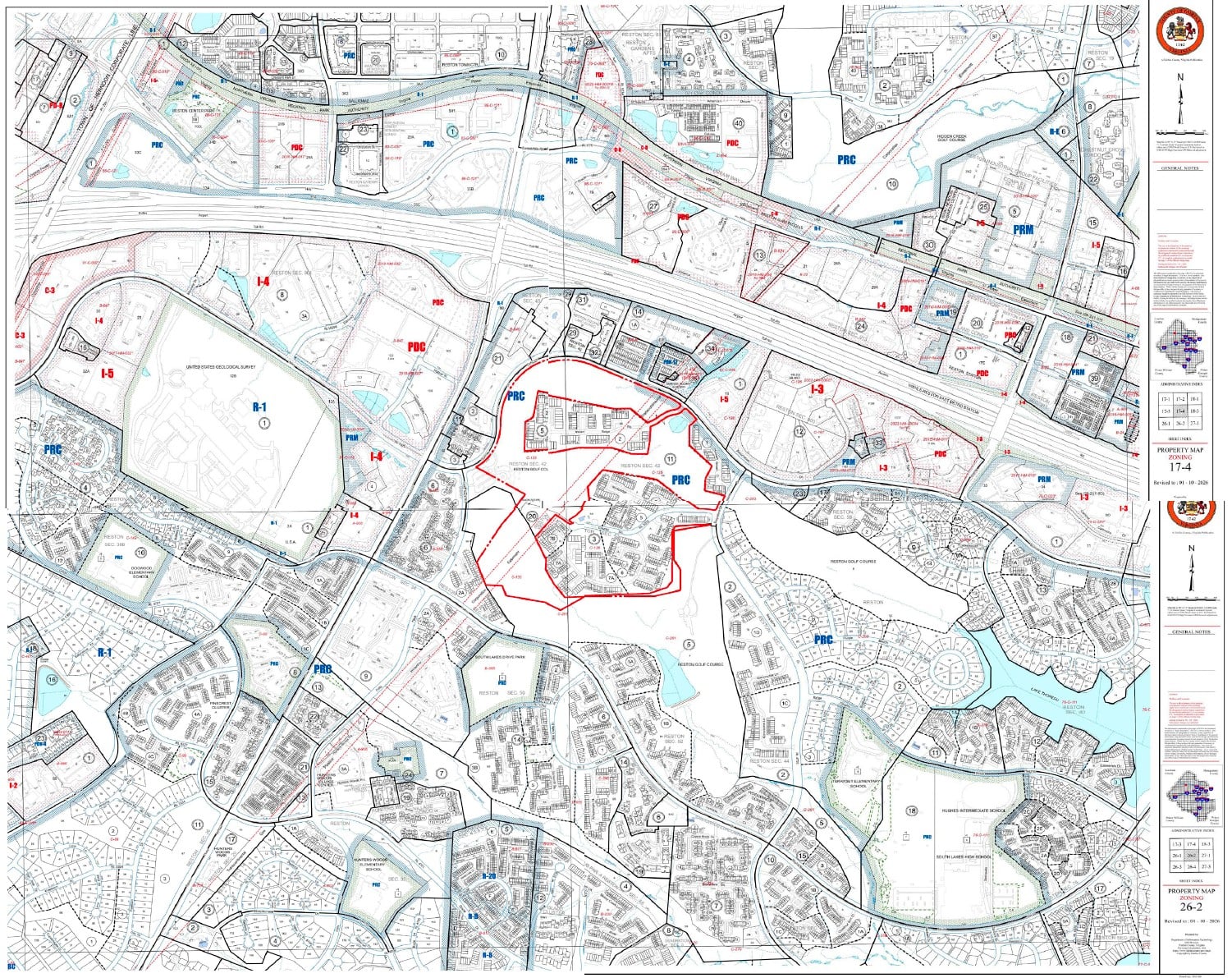 Fairfax County zoning map showing PRC Plan amendment application area for Reston National Golf Course, Virginia Investment Partners 2019 LLC, April 2026