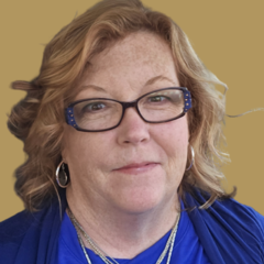 KMH - Blue Dress - Gold Background