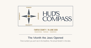 Hud's Compass header for the Fairfax County June 2026 blog, titled "The Month the Jaws Opened," analyzing the annual housing market handoff.