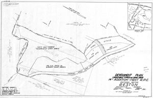 Reston C-281 Development Plan Sheet 3 of 5, April 1971, showing 140 townhouses, 112 and 128 garden apartments, and the south golf course as permanent open space