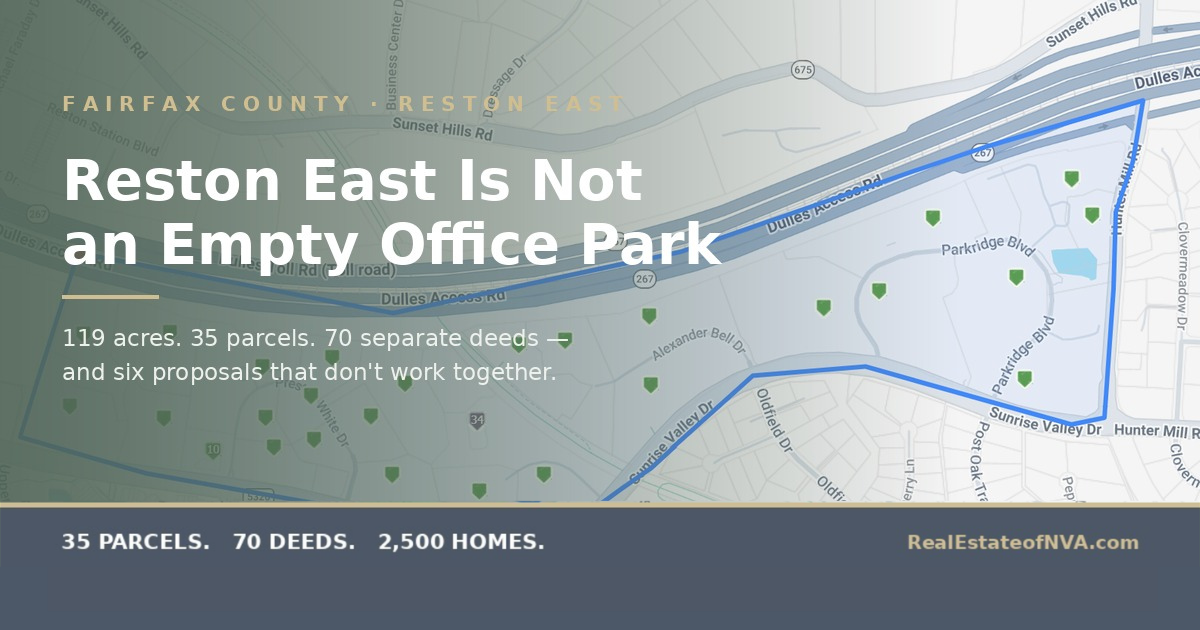 Fairfax County map of the Reston East Area Study showing separate plan amendment applications inside one study boundary