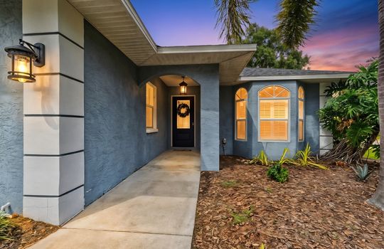 Front sidewalk twilight