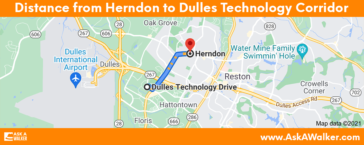 Distance from Herndon to Dulles Technology Corridor