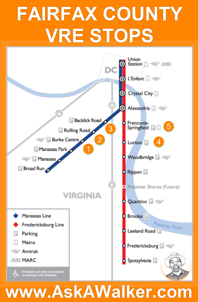 Map of VRE Stops in Fairfax County